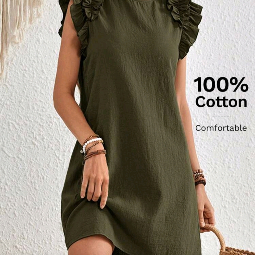 Chic Olive Ruffle Sleeve Dress